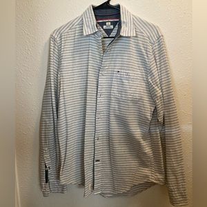Tommy Hilfiger White Blue Stripes LS Shirt SMALL